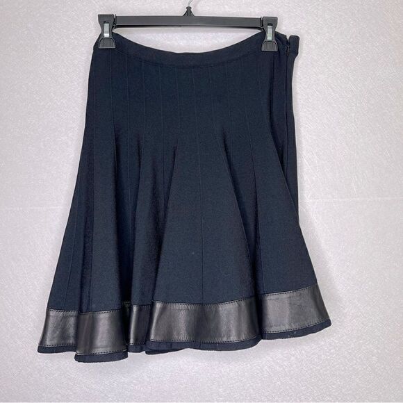 Givenchy Knit Leather Trim Pleated A Line Skirt Black M - Picture 1 of 7